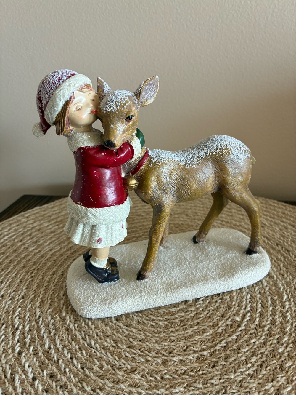 Hobby Lobby Girl Hugging/Kissing Deer Holiday Figurine